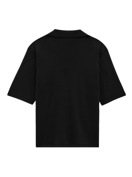 SAINT LAURENT Classic Short-Sleeved Black Polo Shirt with Embroidered Cassandre Detail