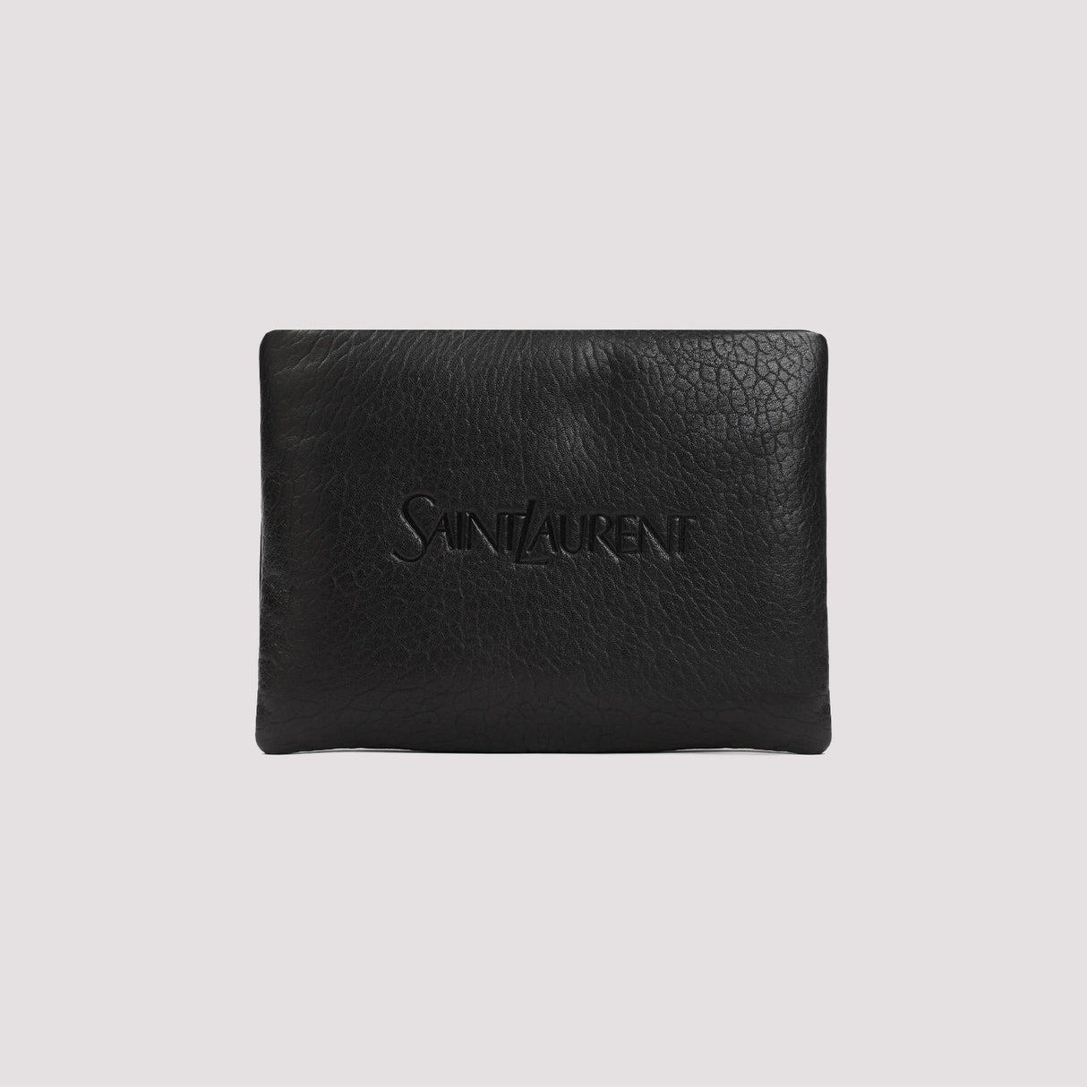 SAINT LAURENT Large Black Leather Puffy Clutch for Men - SS24 Collection
