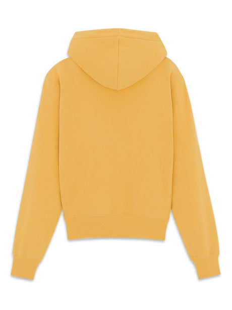 SAINT LAURENT Yellow Hoodie with Logo Print and Drawstring Hood for Women