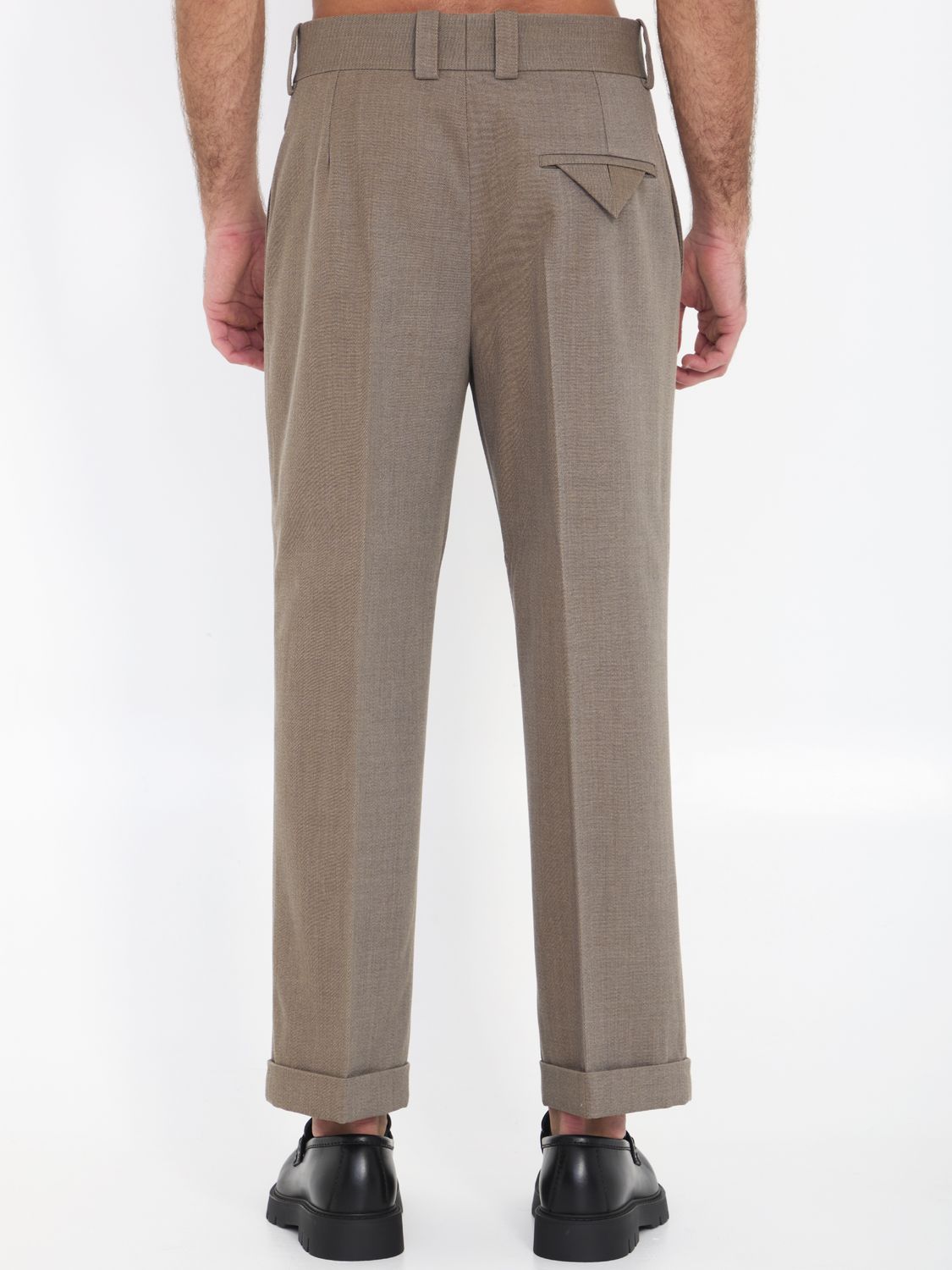 BOTTEGA VENETA Men's Straight-Leg Wool Twill Trousers in Grey/Ochre Melange