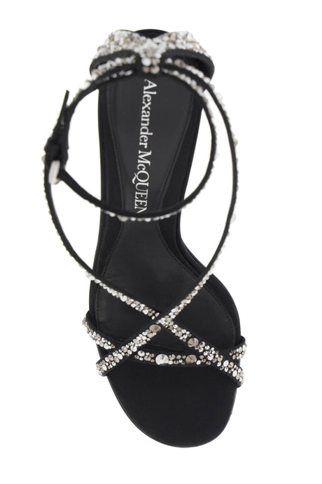 ALEXANDER MCQUEEN Armadillo Sandals for Women - Rhinestone-Covered Straps, Lacquered Heel