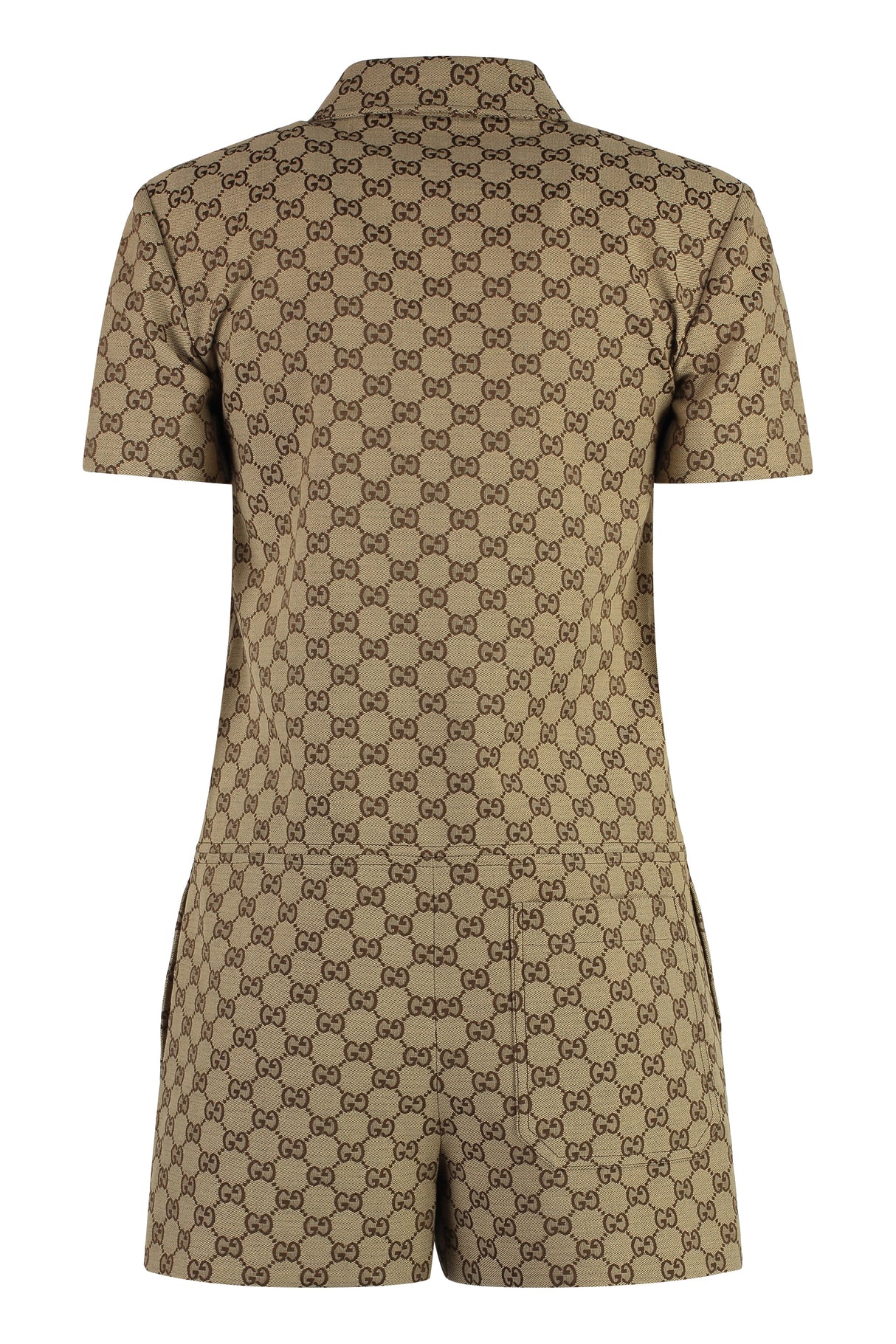 GUCCI Beige Cotton Playsuit with Front Horsebits and Pockets for Women