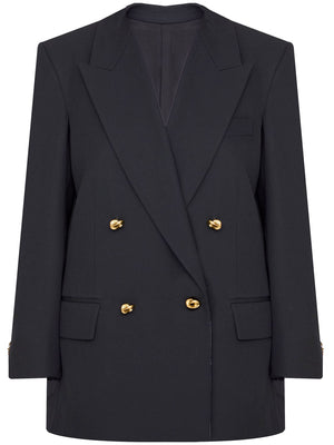 Áo khoác nữ áp dụng hai hàng khuy khoá với nút bấm- Vải lông cừu đen