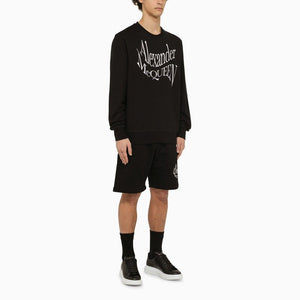 ALEXANDER MCQUEEN Men's Organic Cotton Black Logo Sweat Shorts for SS24