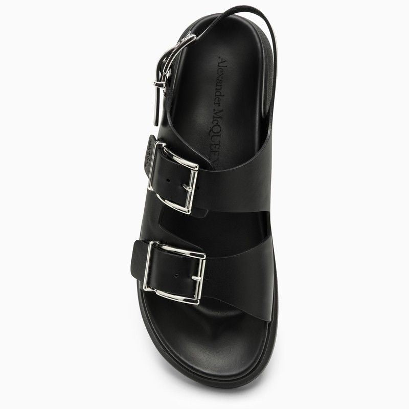 男士黑色皮革滑式凉鞋 - SS24系列
