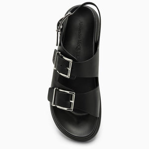 Men's Black Leather Slide Sandals for SS24 Season
