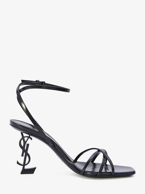 SAINT LAURENT Black Opyum Sandals for Women - Adjustable Ankle Strap with Cassandre Heel in Black Metal