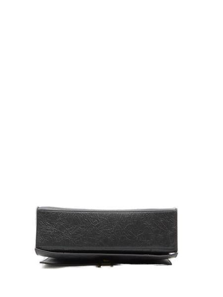 ブラックカーフスキンショルダーバッグ アンティークゴールドチェーン・マグネットBロゴ留め具付き・中サイズ