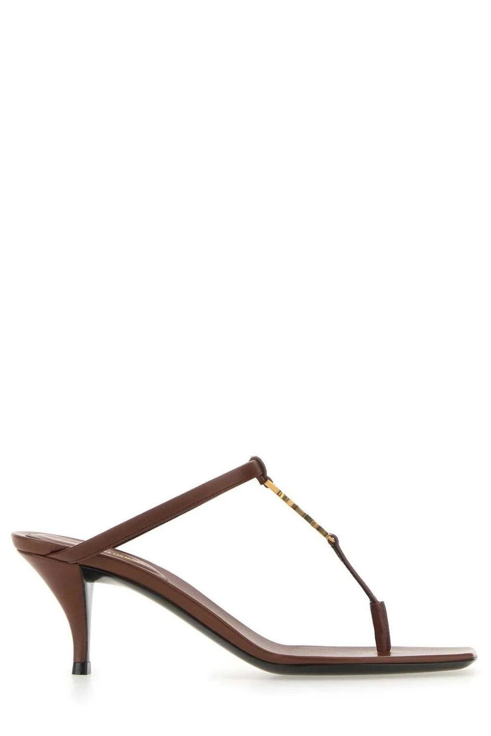 SAINT LAURENT Brown Cassandra Flat Sandals for Women - SS24 Collection