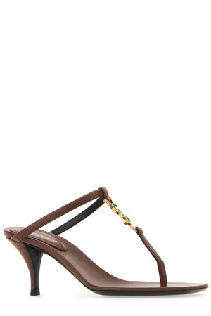 SAINT LAURENT Brown Cassandra Flat Sandals for Women - SS24 Collection