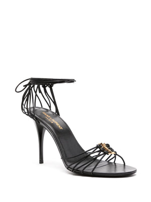 SAINT LAURENT Sleek Black Leather Heel Sandals for Women - SS24 Collection