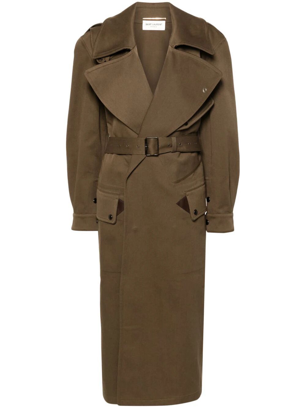 SAINT LAURENT Green Long Trench Jacket for Women - SS24 Collection