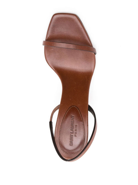 SAINT LAURENT Chestnut Brown Leather Slingback Sandals for Women - SS24 Collection
