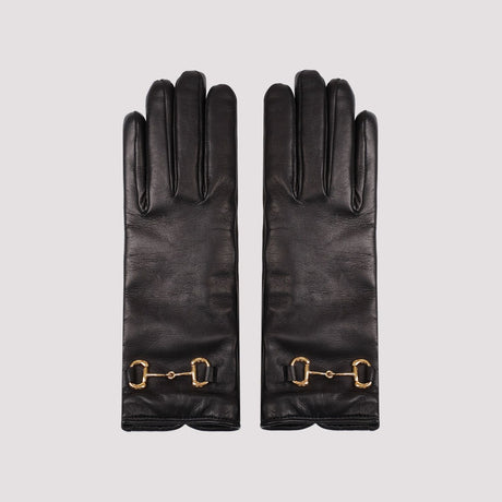 GUCCI Luxurious Midnight Black Leather Gloves