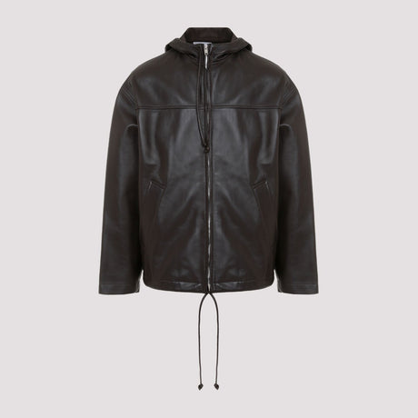 BOTTEGA VENETA Luxurious Lambskin Leather Hooded Jacket