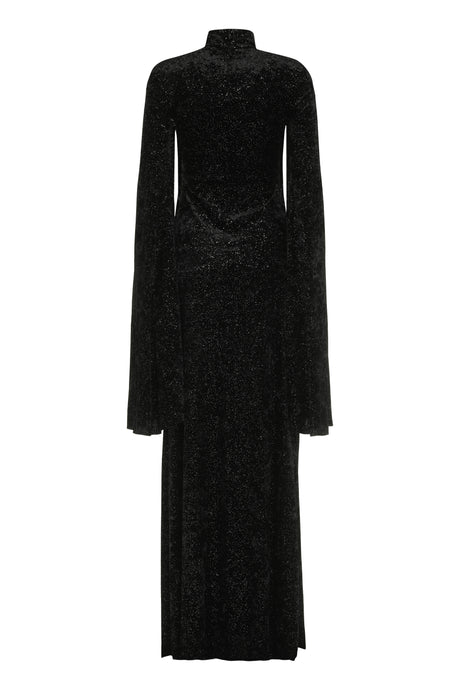BALENCIAGA Black Velvet Maxi Dress with Wide Sleeves for Women