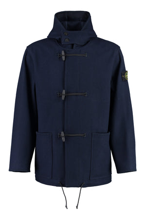 STONE ISLAND Navy Wool Blend Jacket with Removable Logo Patch for Men