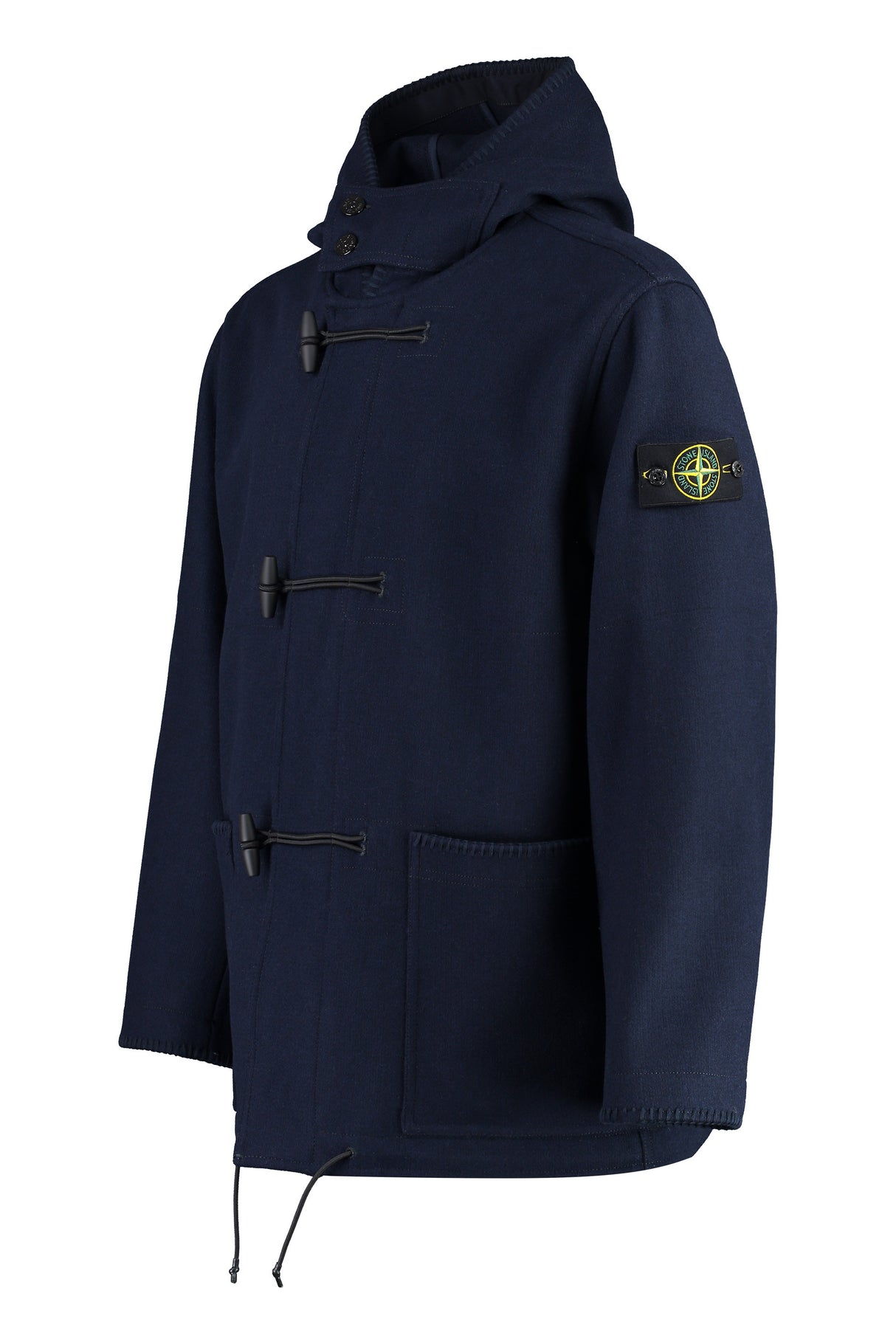 STONE ISLAND Navy Wool Blend Jacket with Removable Logo Patch for Men
