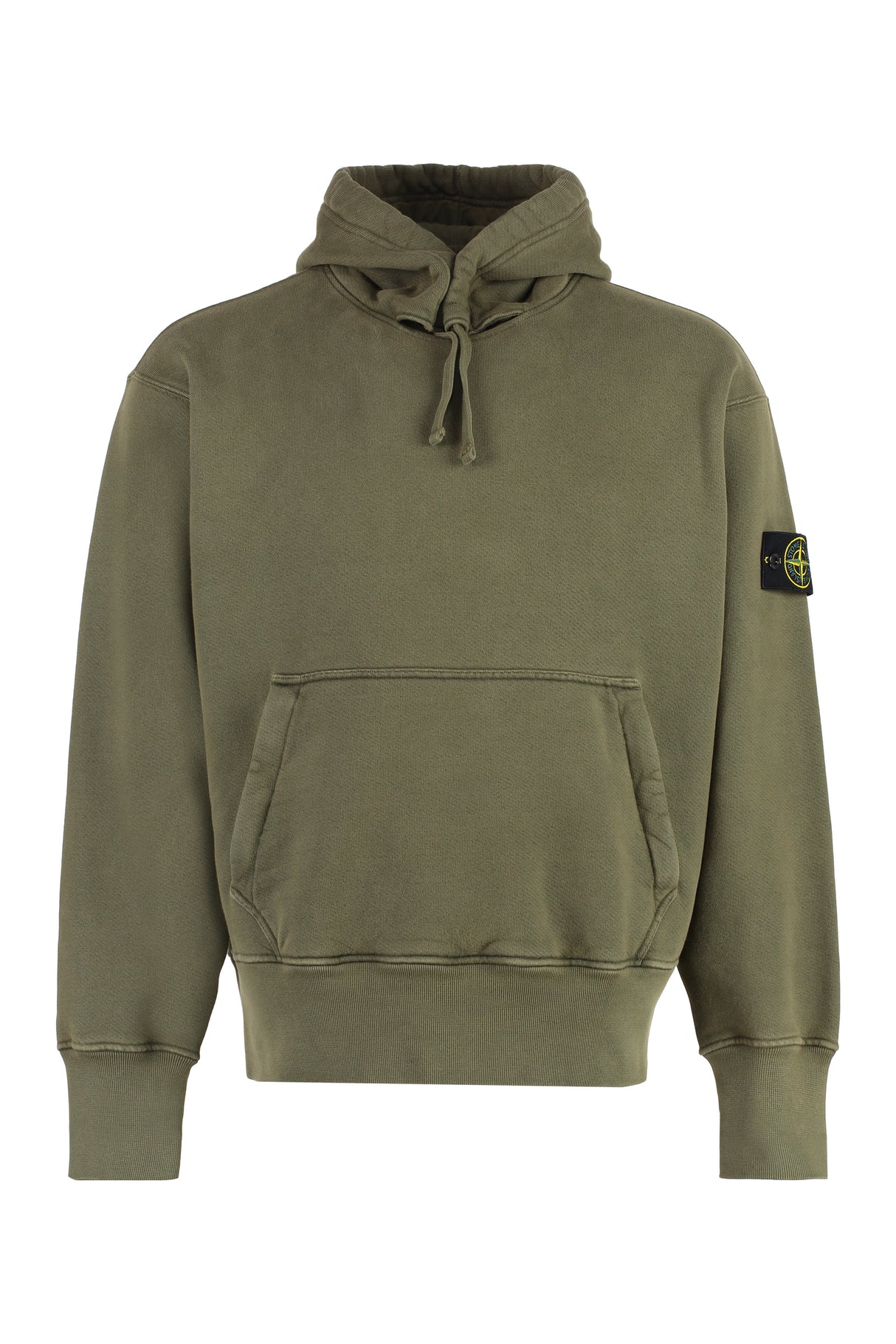 Green Cotton Hoodie with Removable Logo Patch for Men