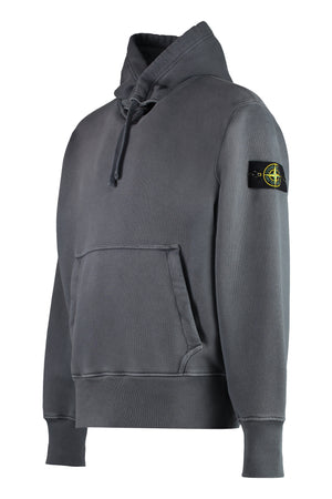 STONE ISLAND Gray Cotton Hoodie with Removable Logo Patch and Roll-Up Cuffs
