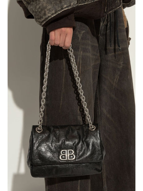 BALENCIAGA  BLACK LEATHER MINI MONACO Handbag