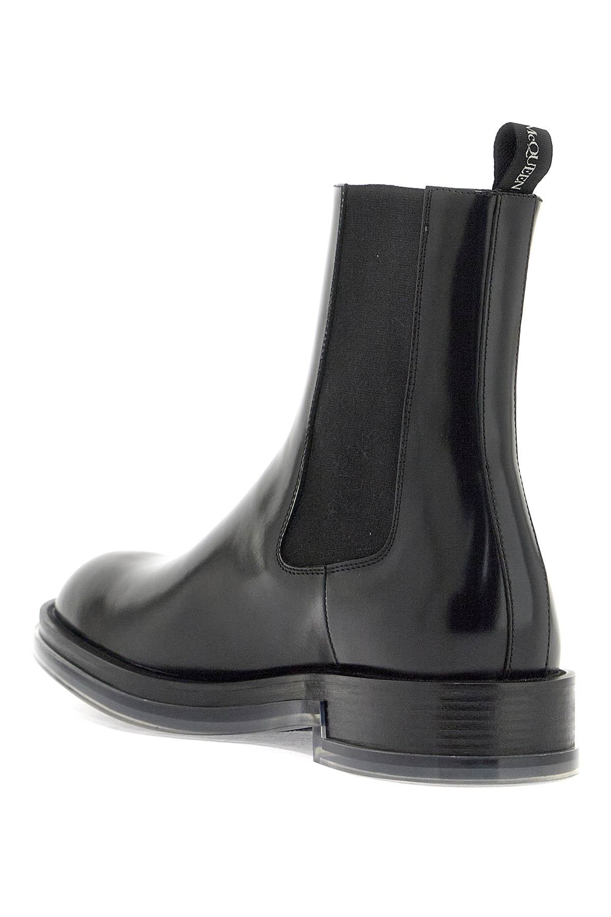 ALEXANDER MCQUEEN Men's Chelsea Float Ankle Boots - Glossy Black Leather, Transparent Sole