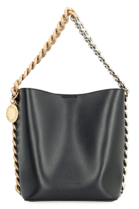 STELLA MCCARTNEY Black Frayme Bucket Handbag for Women - Vegan Leather, Magnetic Button Closure, Adjustable Strap | SS24 Collection