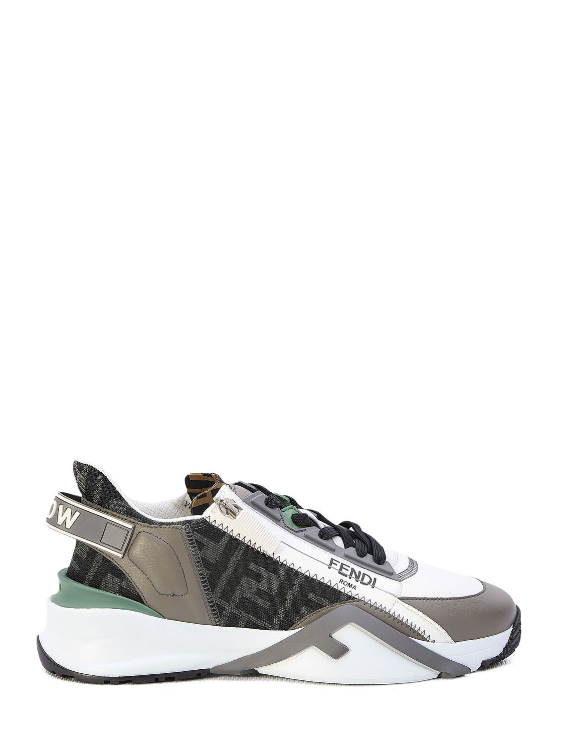 White and Grey Leather Fendi Flow Sneakers for Men