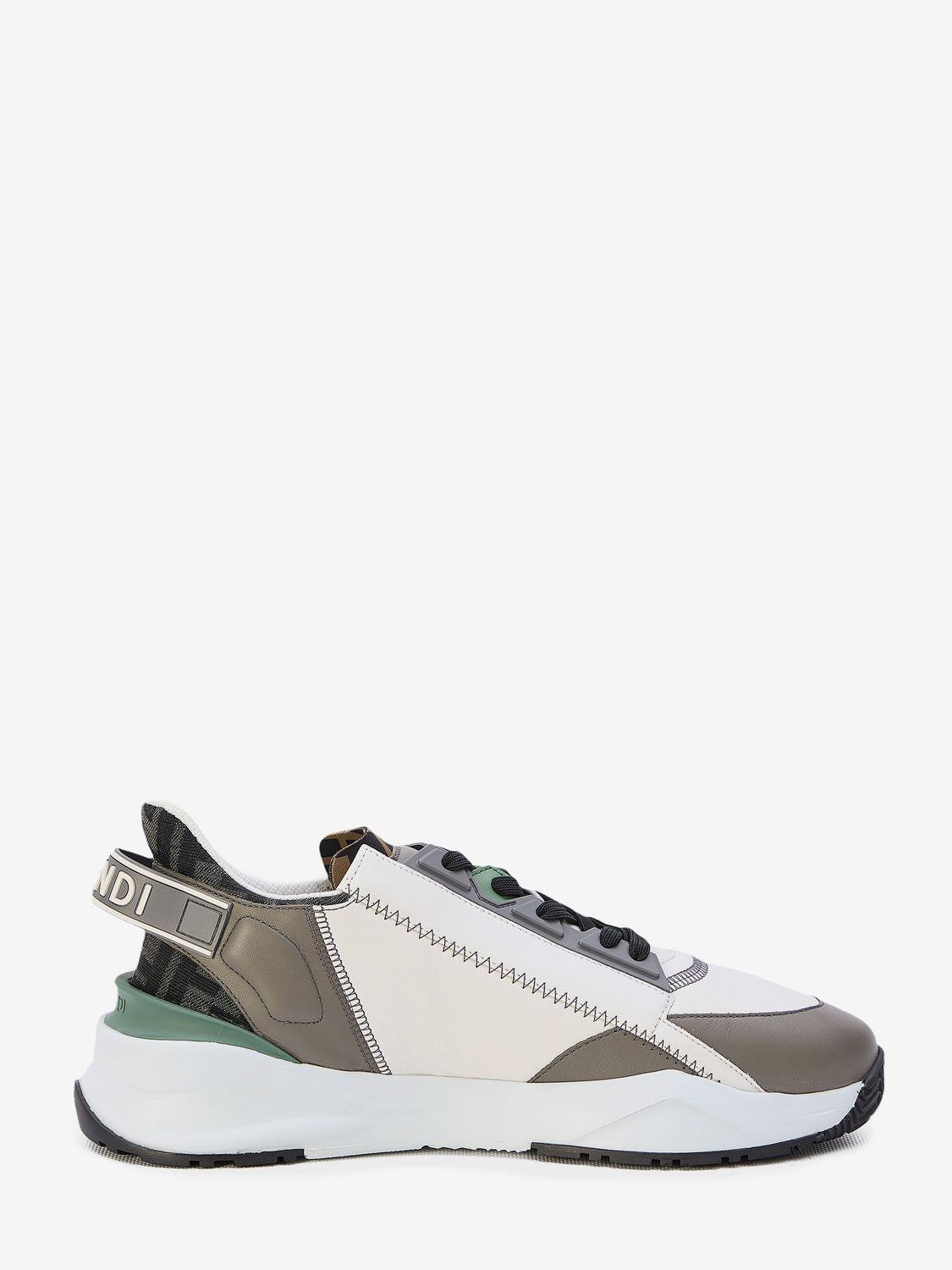 White and Grey Leather Fendi Flow Sneakers for Men