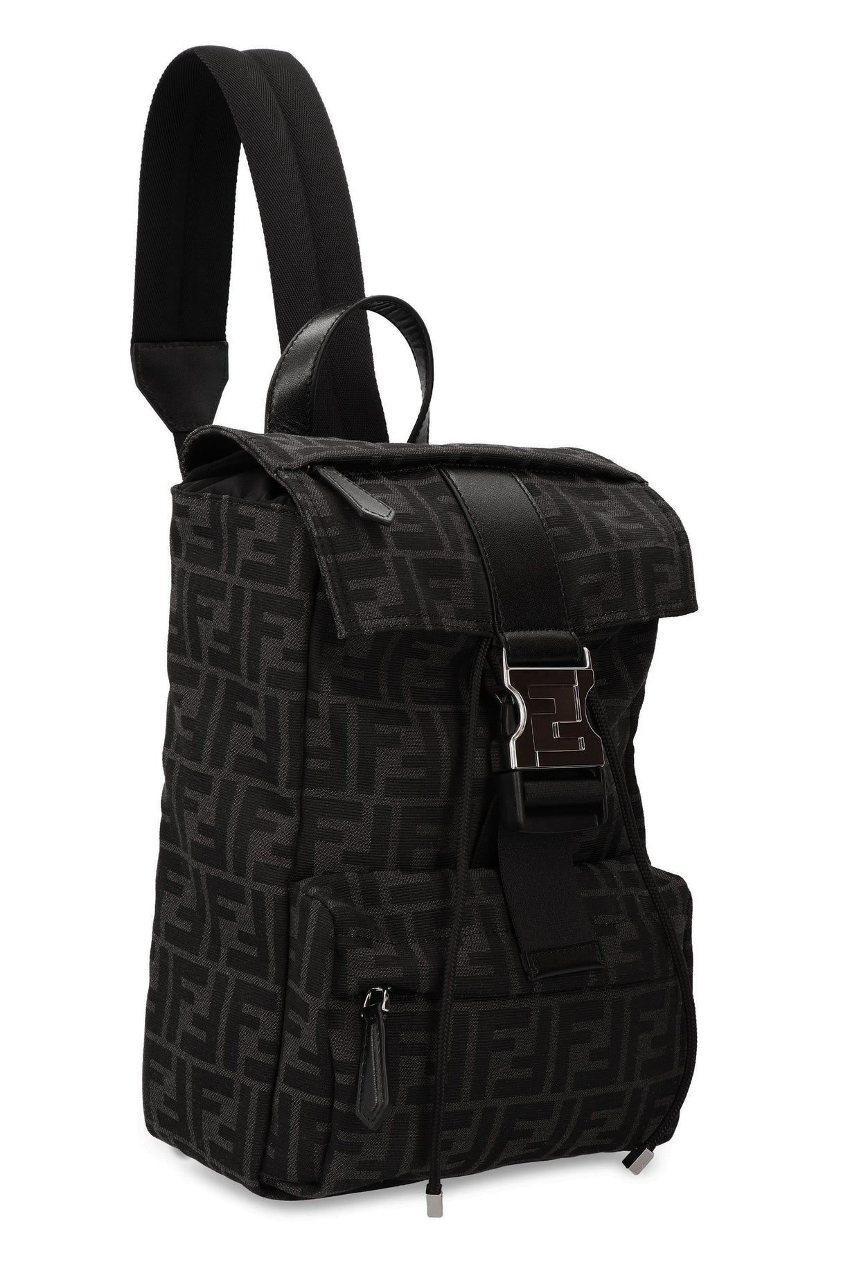 FENDI Men's Gray Fabric Backpack with Leather Details