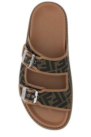 FENDI Men's Brown Leather Buckle Sandals for SS24