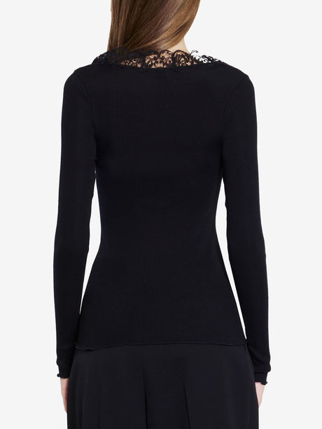 SAINT LAURENT Elegant Black Lace-Trim Wool-Silk Cardigan