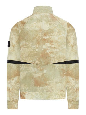 Beige Camouflage Jacket with Stone Island Patch for Men