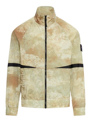 Beige Camouflage Jacket with Stone Island Patch for Men