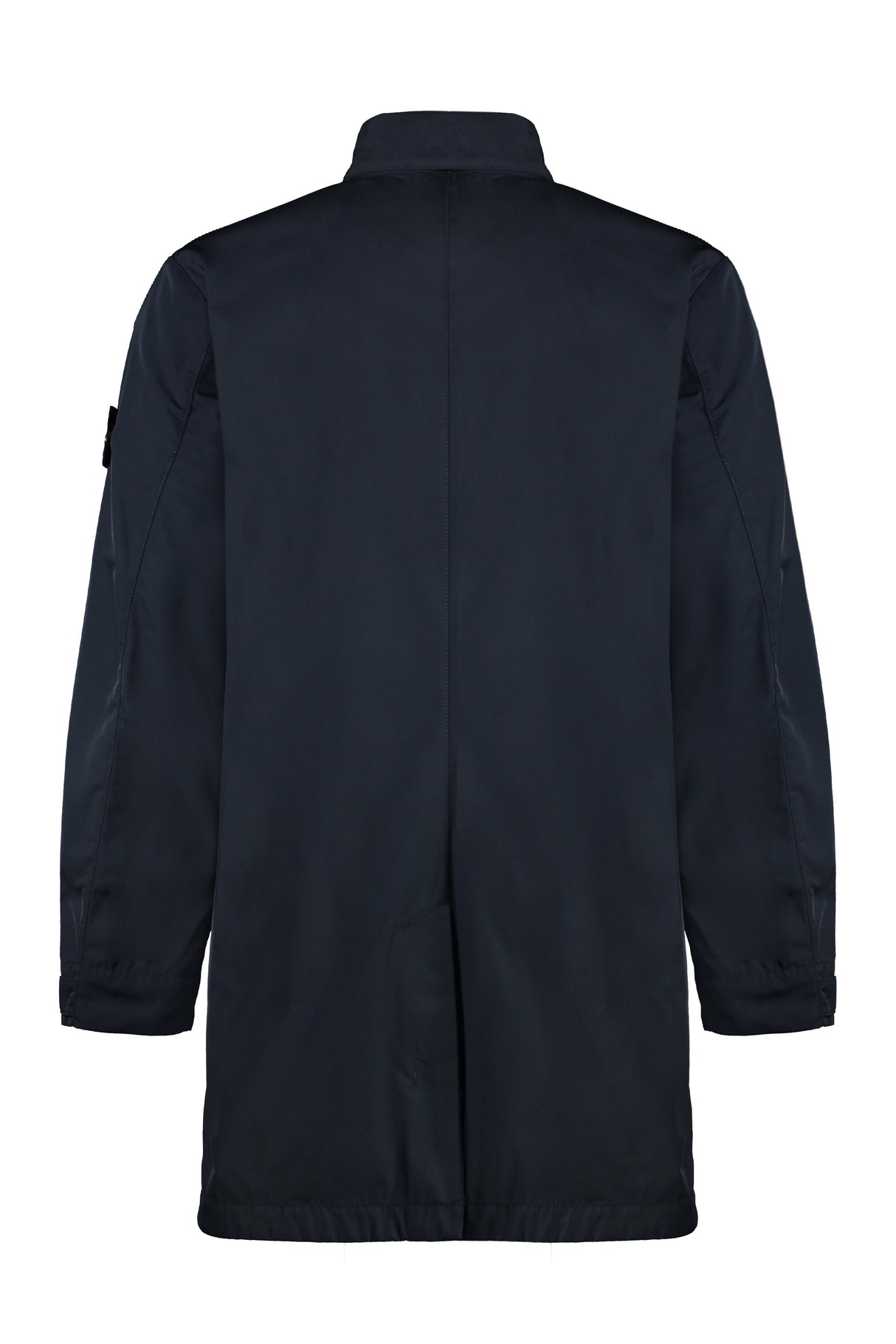 男士蓝色技术面料夹克，可拆卸徽章和可调节袖口