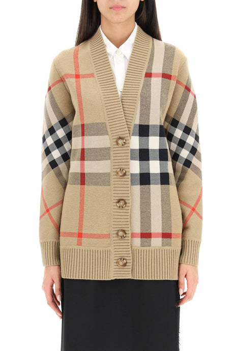 BURBERRY Vintage Check Wool Blend V-Neck Cardigan for Women