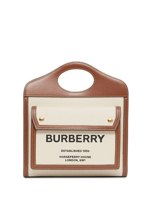 BURBERRY Women's Mini Pocket Top-Handle Handbag in Natural Brown Cotton