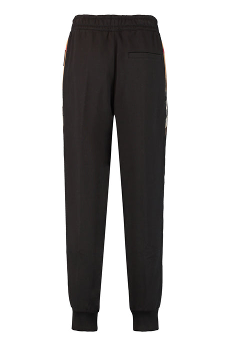 BURBERRY Black Stretch Cotton Track Pants with Contrasting Side Stripes for Women