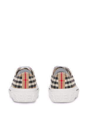 BURBERRY Beige Check Cotton Canvas Low Top Sneakers for Women