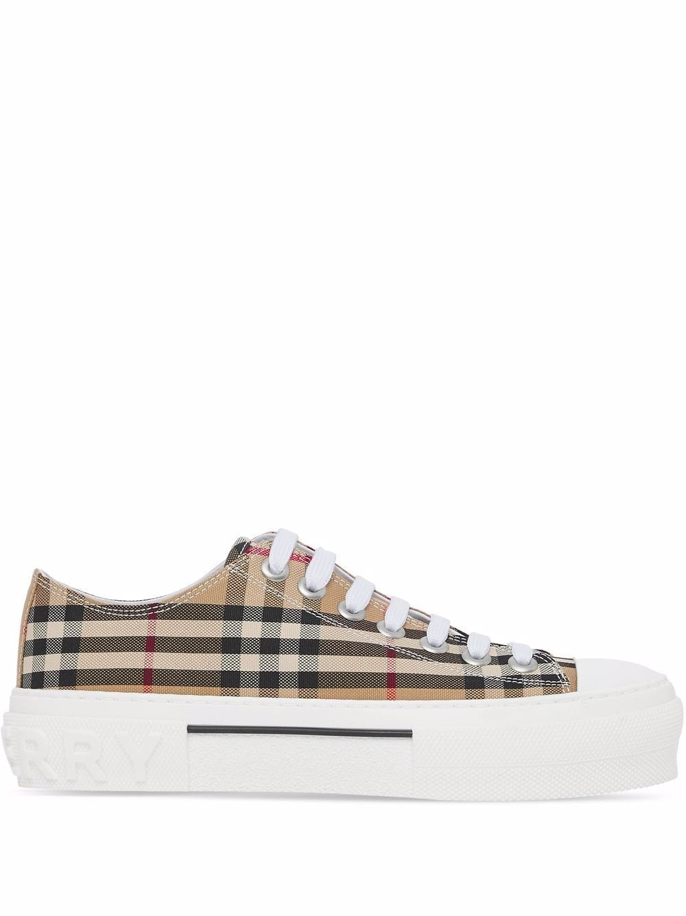 BURBERRY Beige Check Cotton Canvas Low Top Sneakers for Women