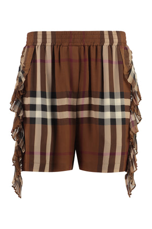 BURBERRY Elegant Checkered Ruffled Silk Shorts for Women - SS23 Collection