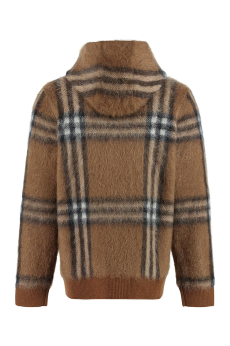 BURBERRY Brown Exaggerated Check Knit Hoodie for Men