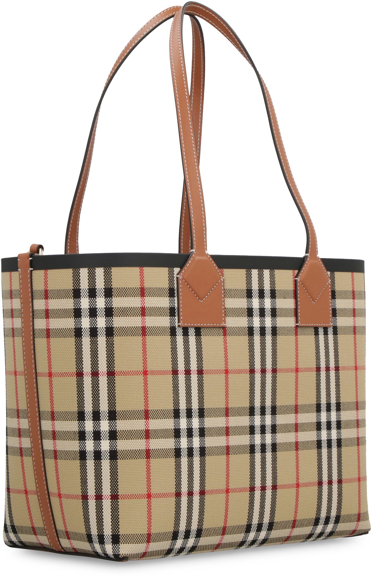 經典米色托特手提包，附可拆式小袋和格子花紋