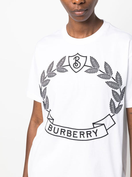 BURBERRY White Embroidered Logo T-Shirt for Women - FW23