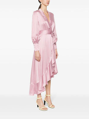 Rose Pink Silk Wrap Midi Dress - Women's SS24 Collection