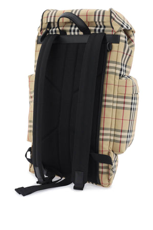BURBERRY Men's Beige Checkered Technical Canvas Backpack for FW23