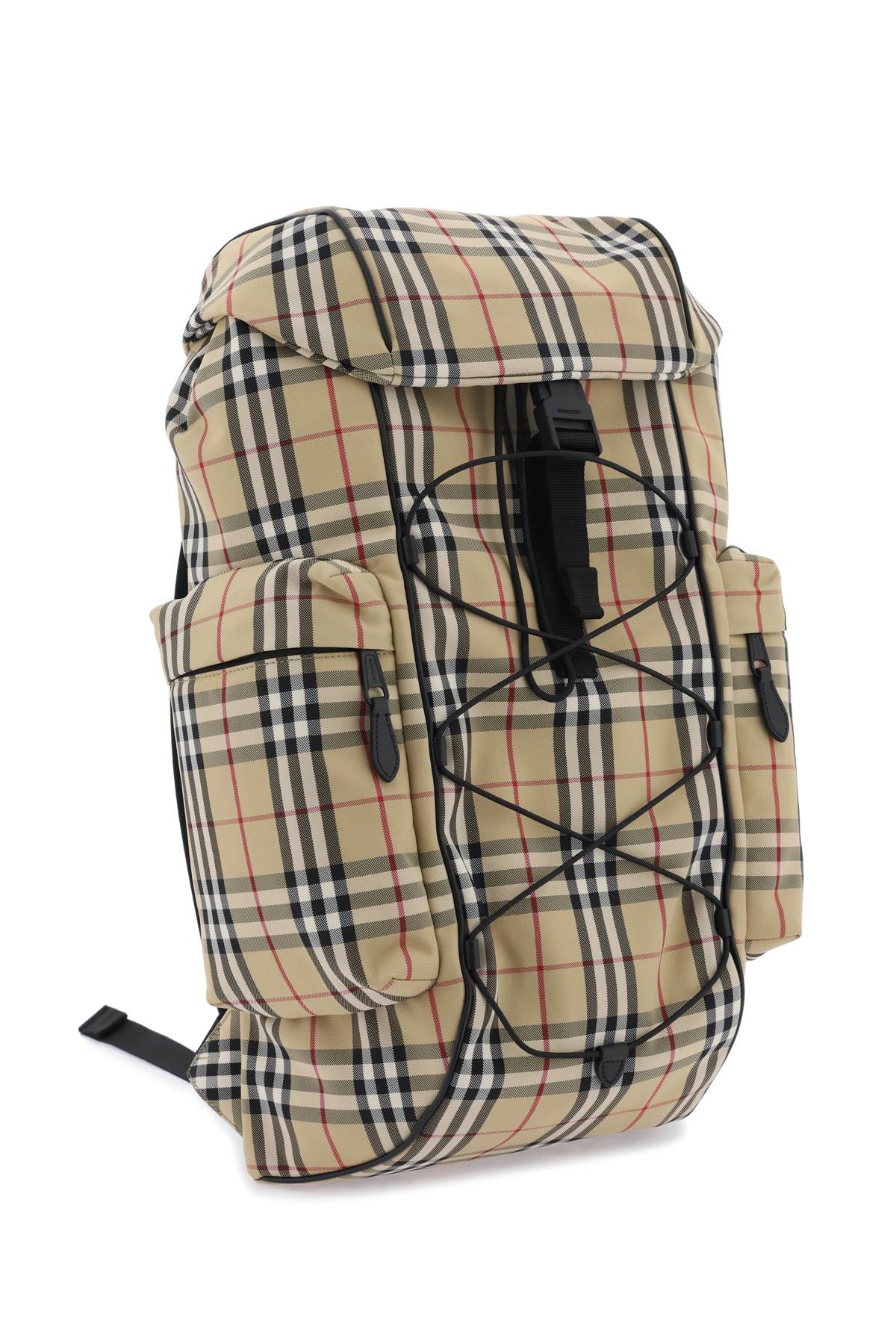 BURBERRY Men's Beige Checkered Technical Canvas Backpack for FW23