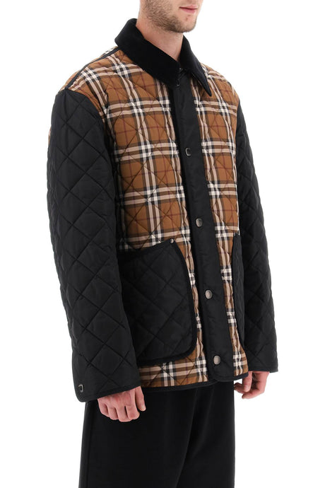 Men's Quilted Jacket with Burberry Check Panels in Mixed Colors for FW23