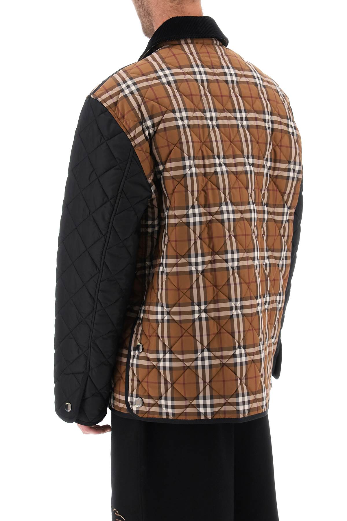 Mixed Colours Quilted Jacket for Men with Burberry Check Panels and Corduroy Collar