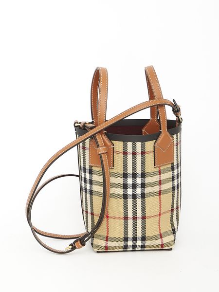 BURBERRY Vintage Check Mini Bucket Bag with Leather Accents and Gold-Tone Hardware